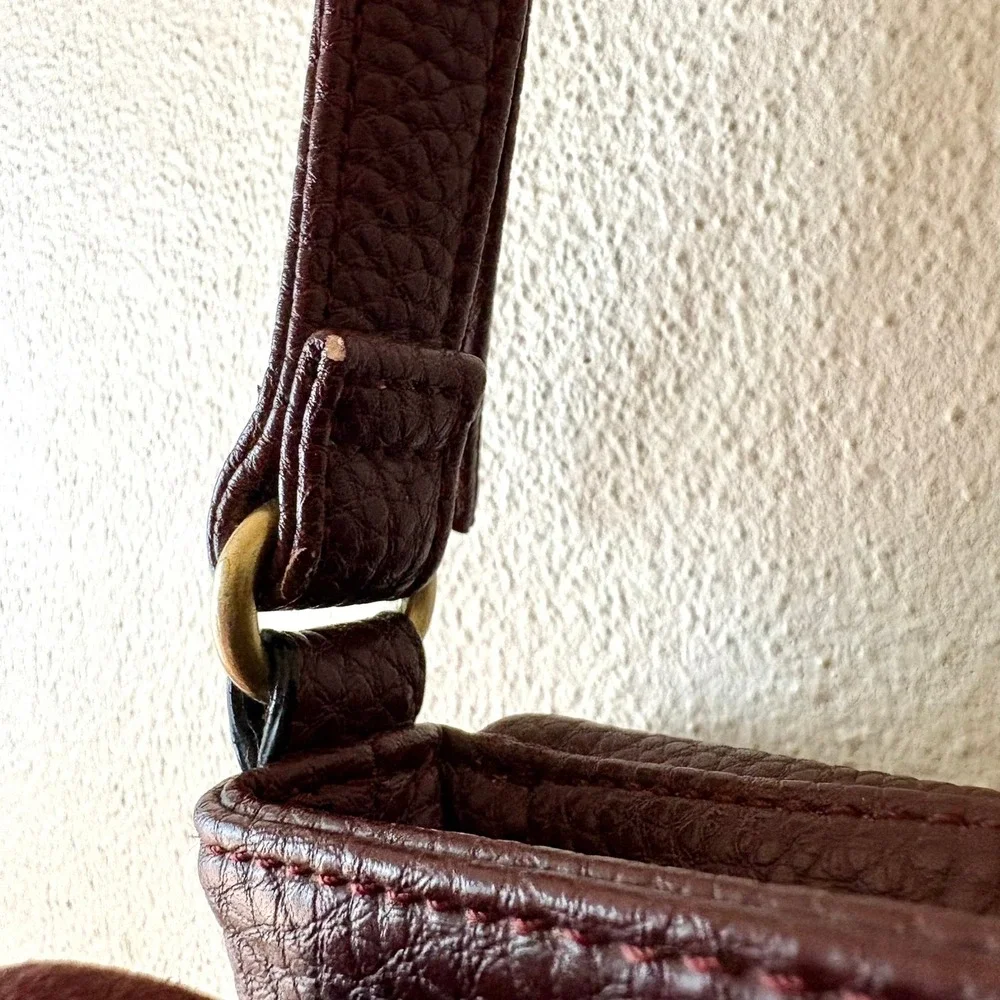Tignanello Burgundy Pebbled Leather Suede Double Foldover Crossbody Shoulder Bag - Picture 11 of 16